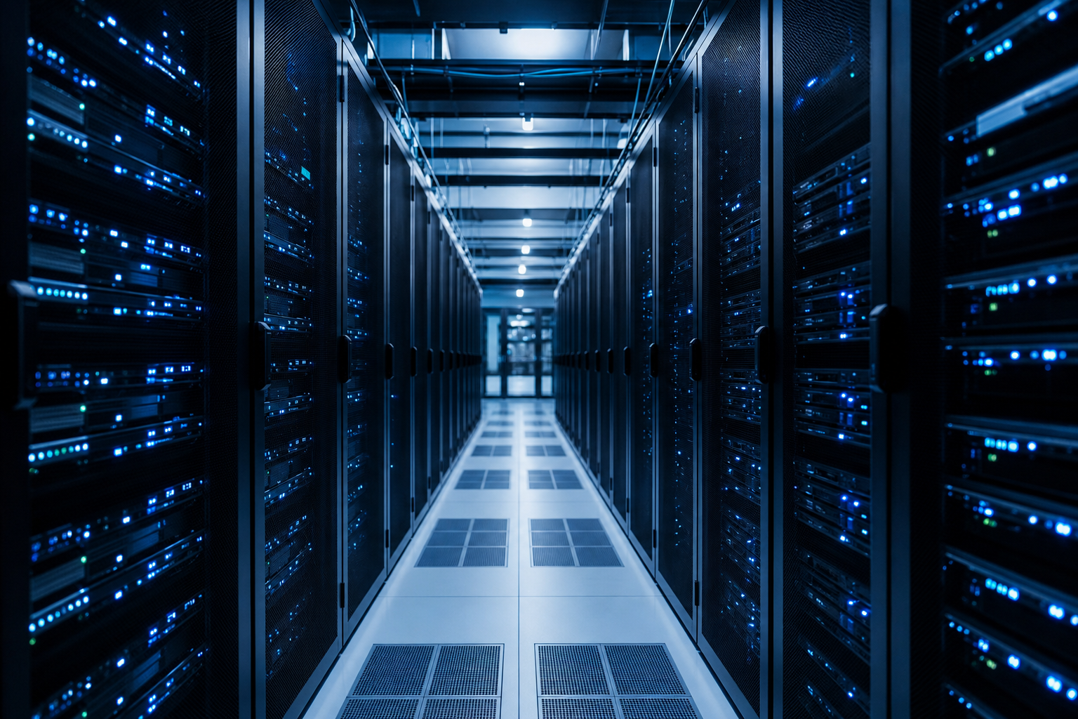 Enterprise data centre aisle lined with server racks